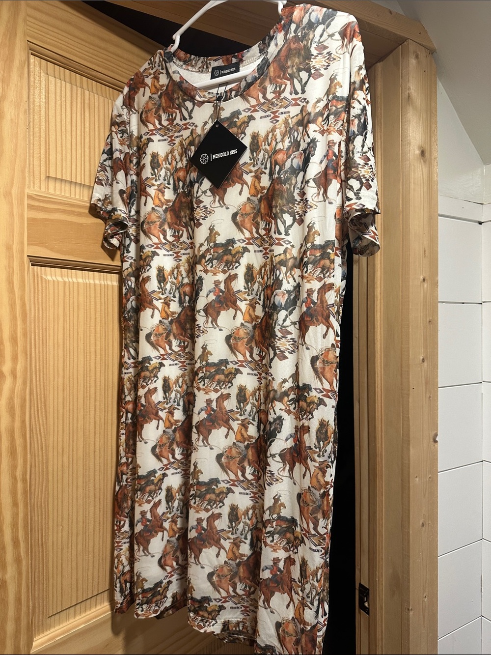 Wrangler Western Print Short Sleeve Dress - Cream & Brown